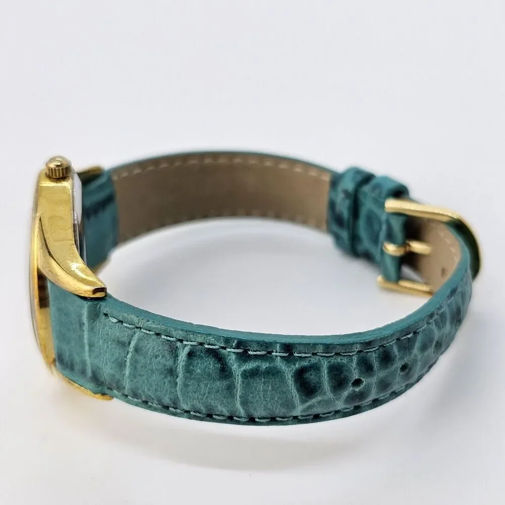 Chico's Women's Watch 32MM Green Gold Dial Green Leather Band Straps New Battery